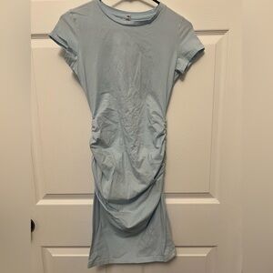 Light Blue Ruched Maternity Dress